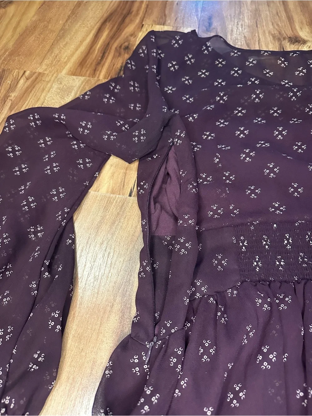 Free People Purple Floral Print Long Sleeve Mini Dress Women’s Medium Boho Sheer